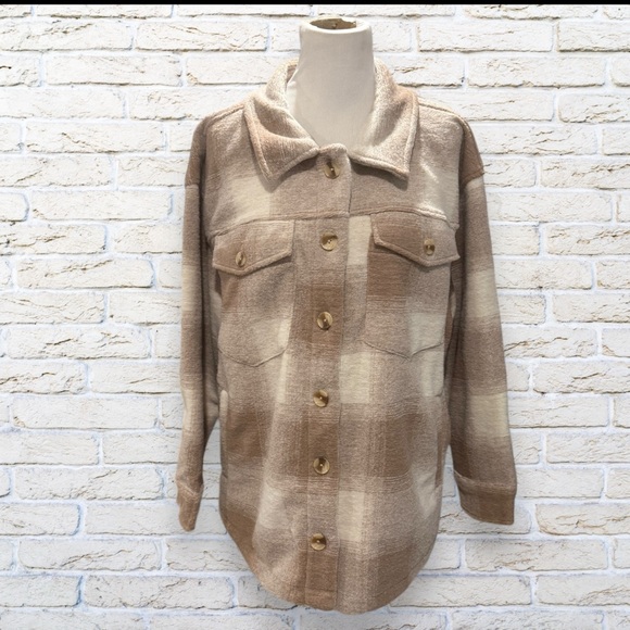 NWT Ava & Viv Cream Plaid Button Down Lined Jacket - Size 2X - Picture 2 of 7